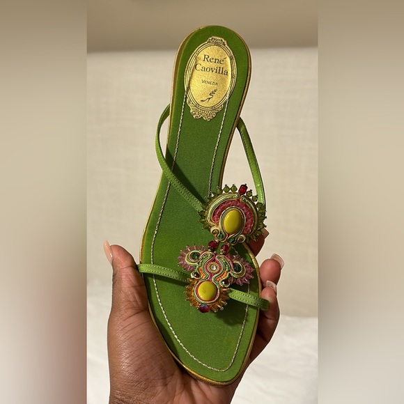 Rene Caovilla Green Heels with Colorful Embellishments - Picture 1 of 6